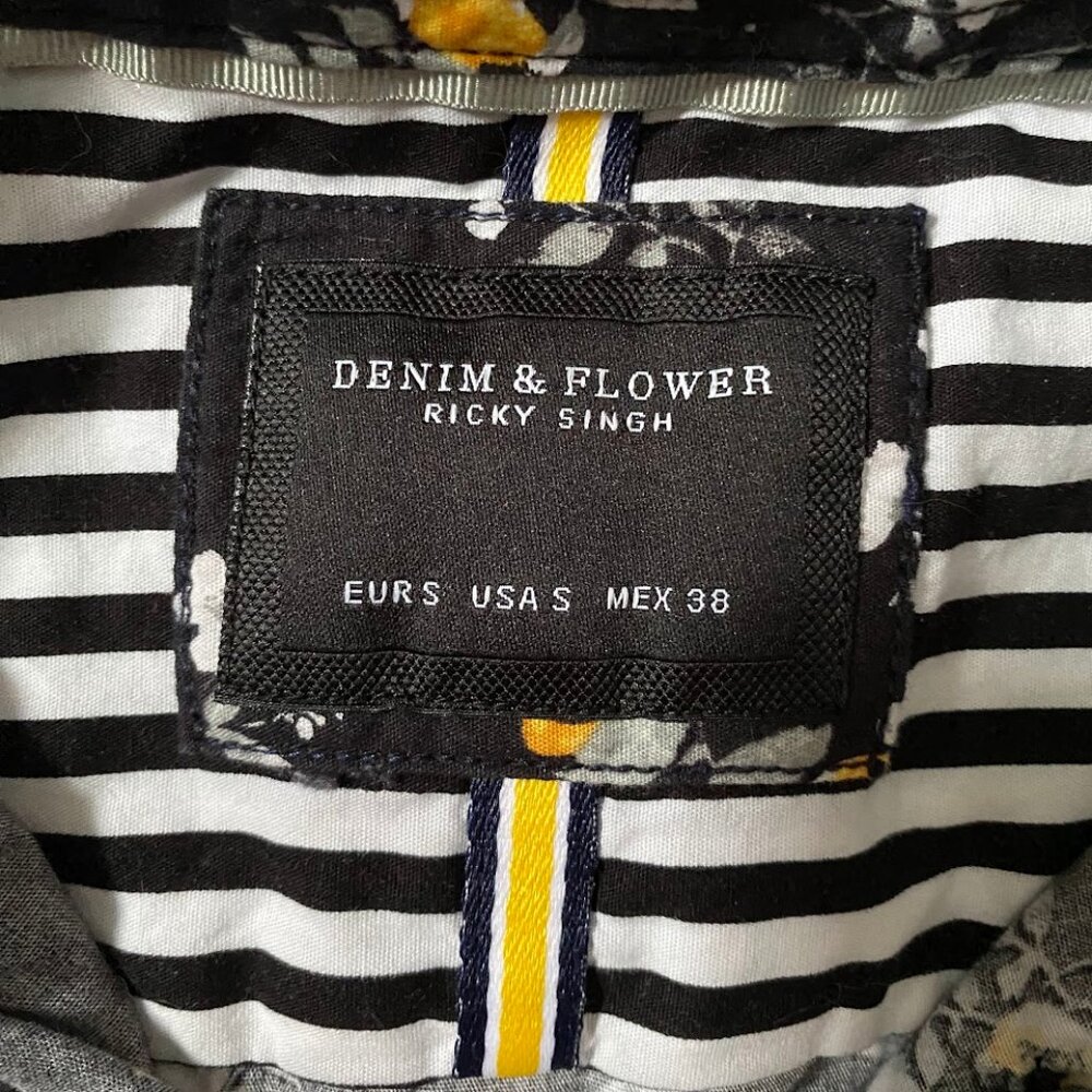 Denim & Flower Black and Yellow Floral Button Up Shirt 100% Cotton Short Sleeve - Picture 11 of 13
